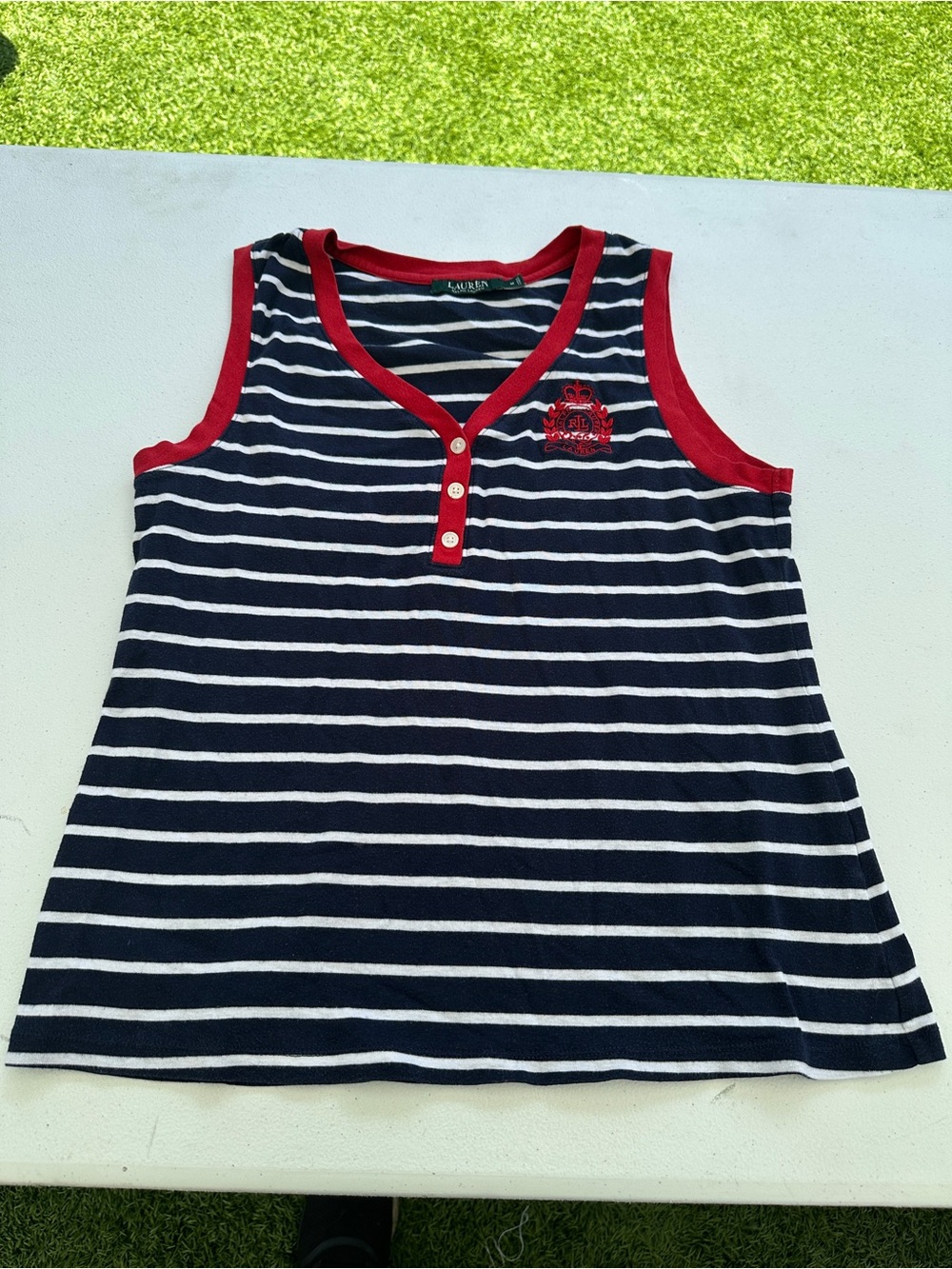 Ralph Lauren Navy & White Striped Tank with Red Trim